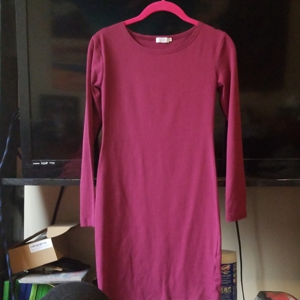 TOBI purpleish-maroon long-sleeved bodycon dress